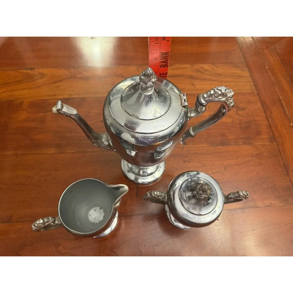 Vintage Cromwell Silver Mfg Corp Chromium 3 Pc Coffee Tea Set Teapot Art Deco
